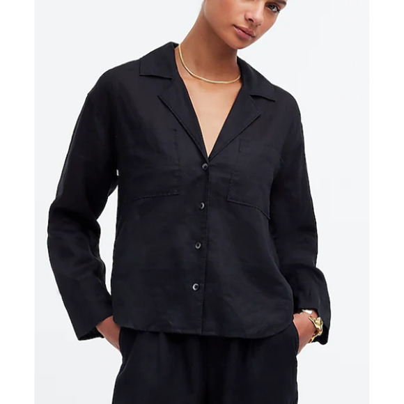 Madewell Shirt Women's XL Black Resort Long-Sleeve Collared Semi-Sheer Button Up - Picture 8 of 8